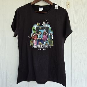 Minecraft Movie Women’s Large Black T-Shirt Graphic Printed Top
